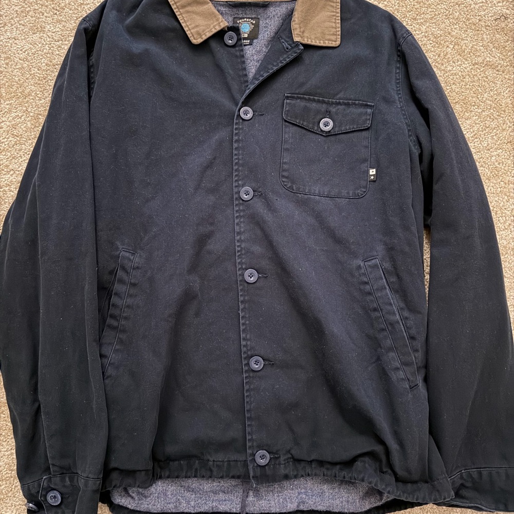 Vintage Fourstar Men's Navy Jacket with Brown Collar